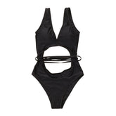 Traje de baño de una pieza sin mangas, con cuello en V y lazo, sin espalda